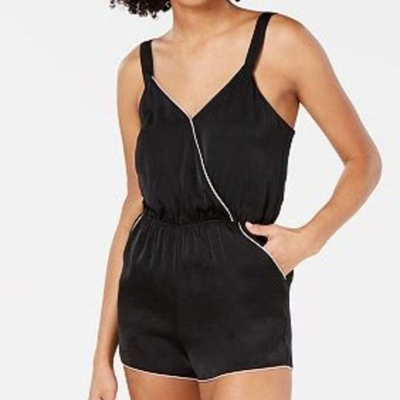 NEW INC Satin Contrast Trim Romper Small - Picture 1 of 3